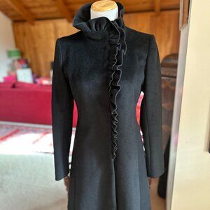 DKNY Black Wool Ruffle Coat – 2P